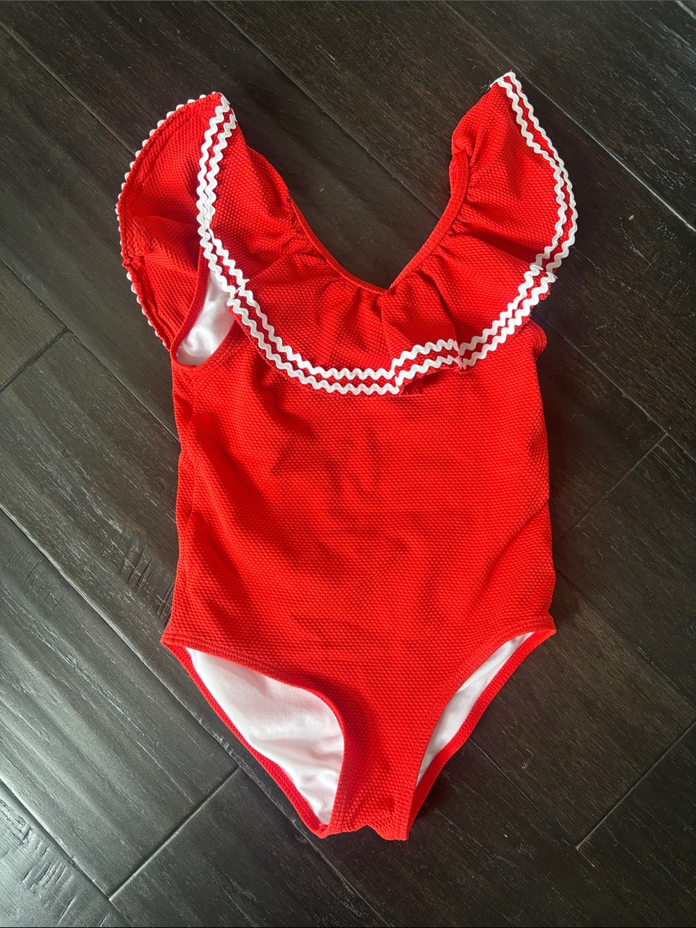 Janie and Jack Red Ruffle One-Piece Swimsuit with White Trim